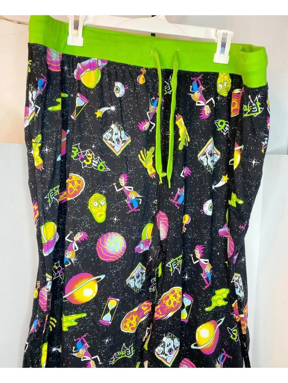 Rick and Morty Pants Green/Black Multi Lounge Pajama Joggers Mens XXL~ EUC